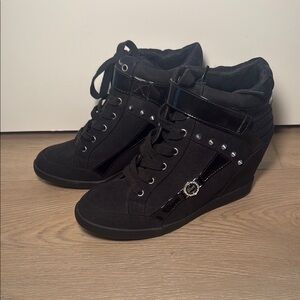Guess Black Wedge Sneakers with Stud Accents NEW
